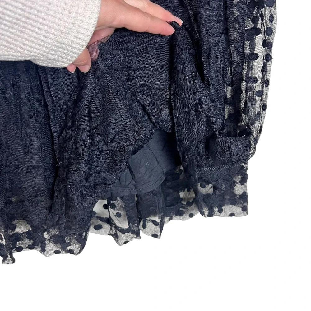 The Great Black Swiss Dot Tulle Maxi Skirt Tiered Mesh Size 3 Large - Picture 3 of 12